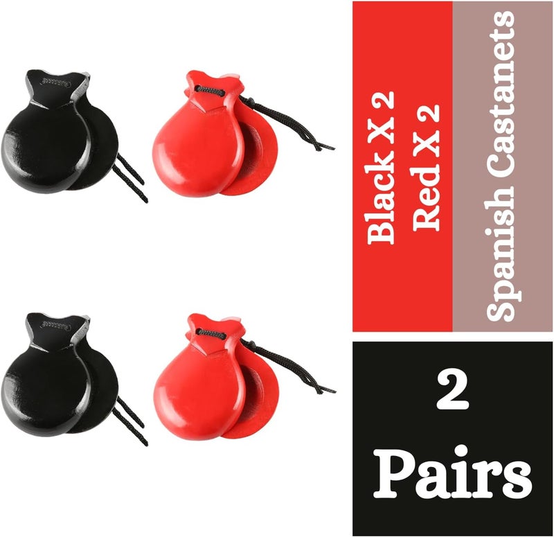 Corbekel 2 Pairs Spanish Castanets with String, Traditional Spanish Flamenco Castanets for Adults, Wooden Musical Percussion Instruments for Beginners(RED+BLACK) - Image 2